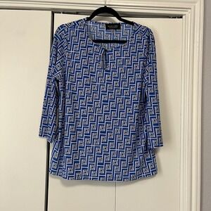 Black Label Evan-Picone Tunic Top Geometric Print‎ Keyhole Blouse L